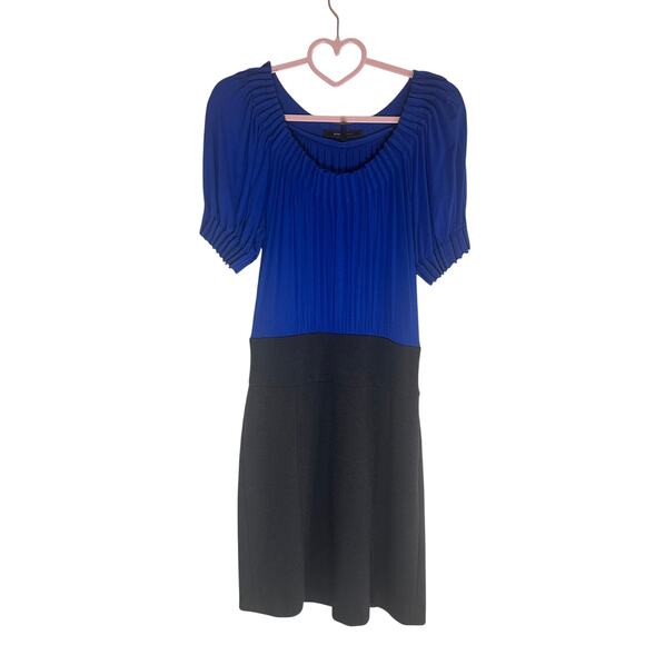 BCBG Max Azria Women's Pleated Two-Tone Mini Dress Size 6 Blue Black Elegant - Picture 1 of 11